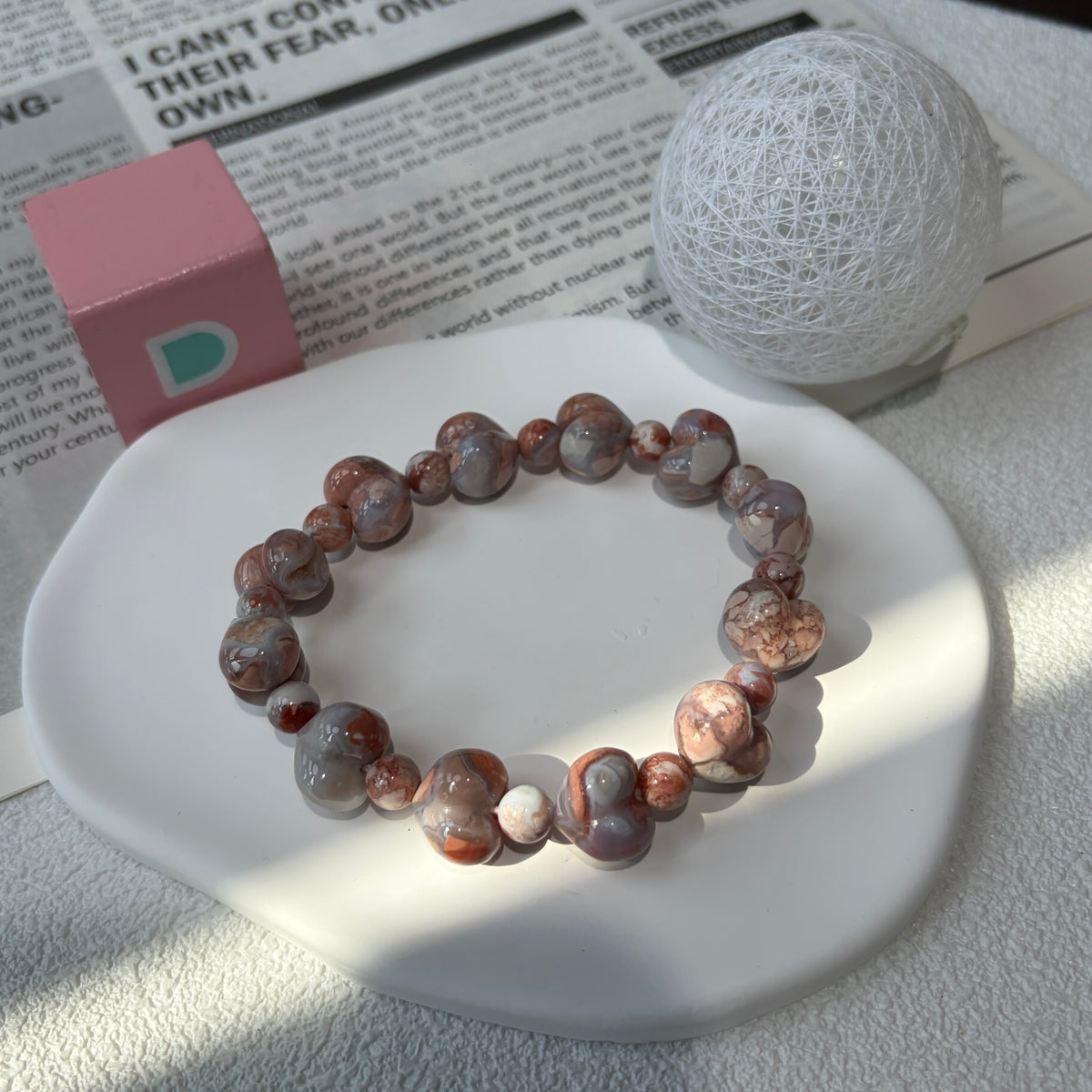 Natura Heart Pink Agate 14mm