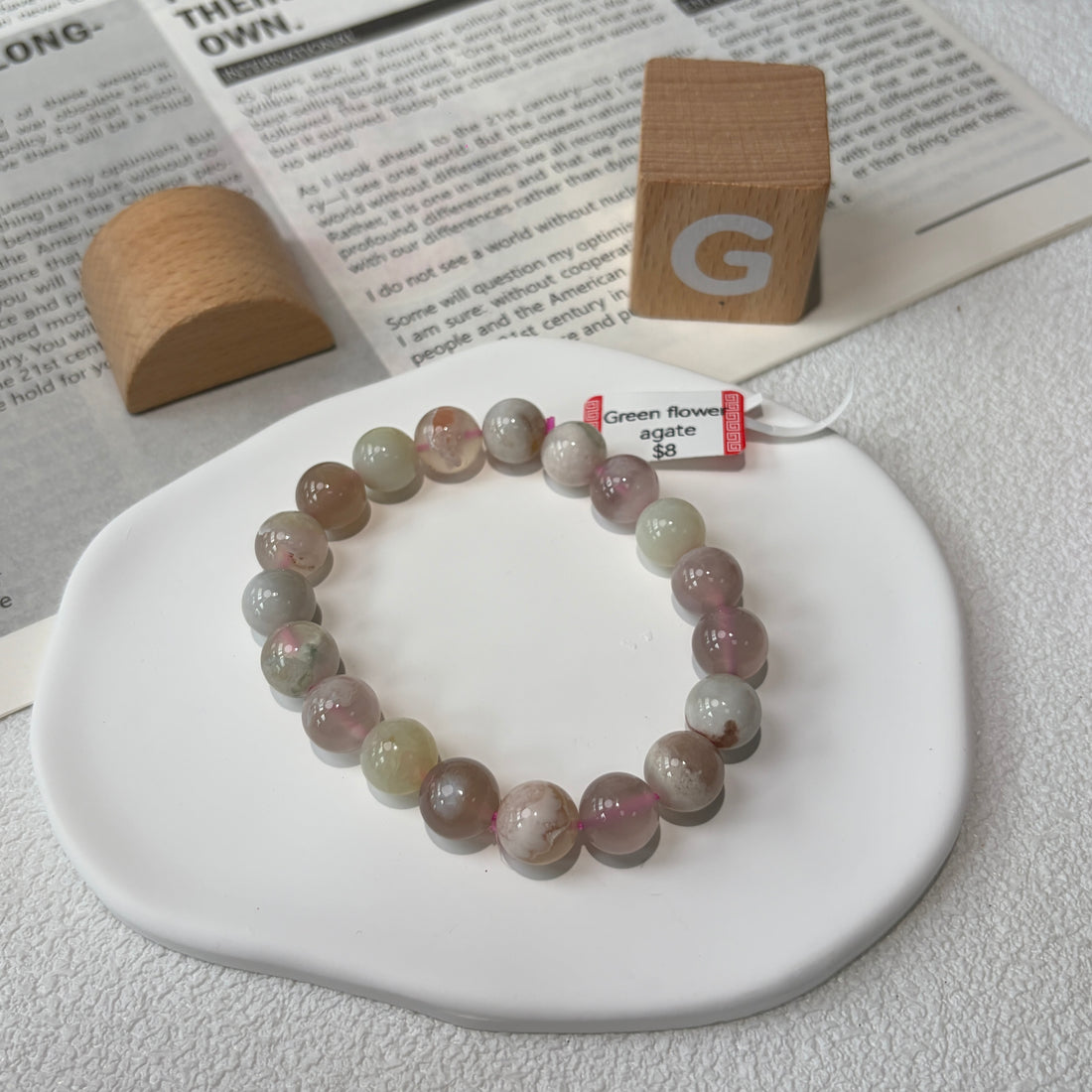 Natural Green Flower Agate Bracelet