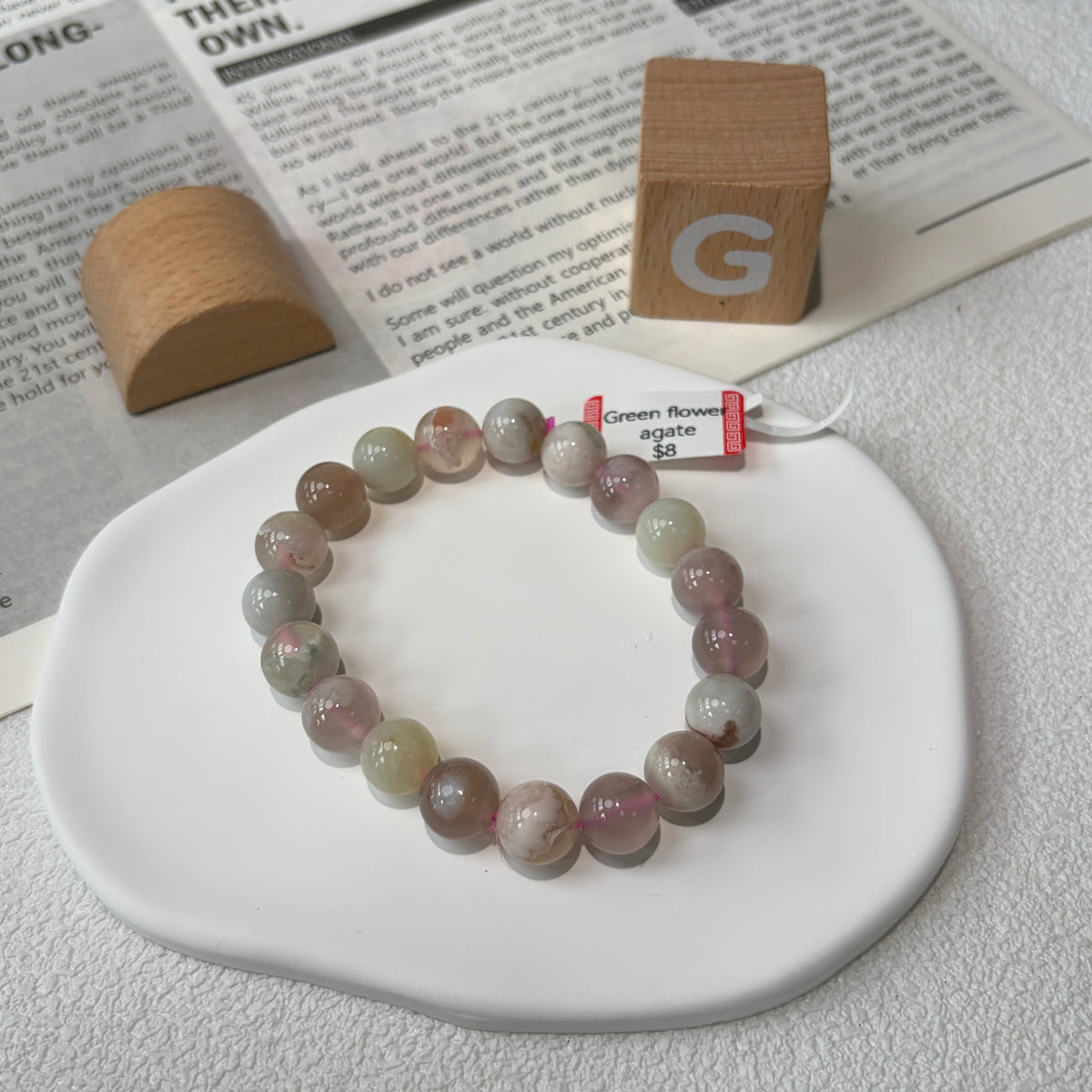 Natural Green Flower Agate Bracelet